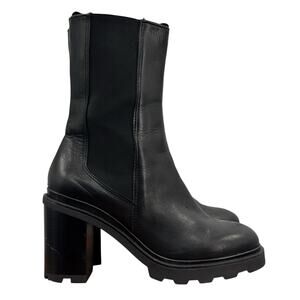 Anabella Chelsea Calf Boots SZ 9 Womens Black Leather Chunky Gothic Moto Grunge
